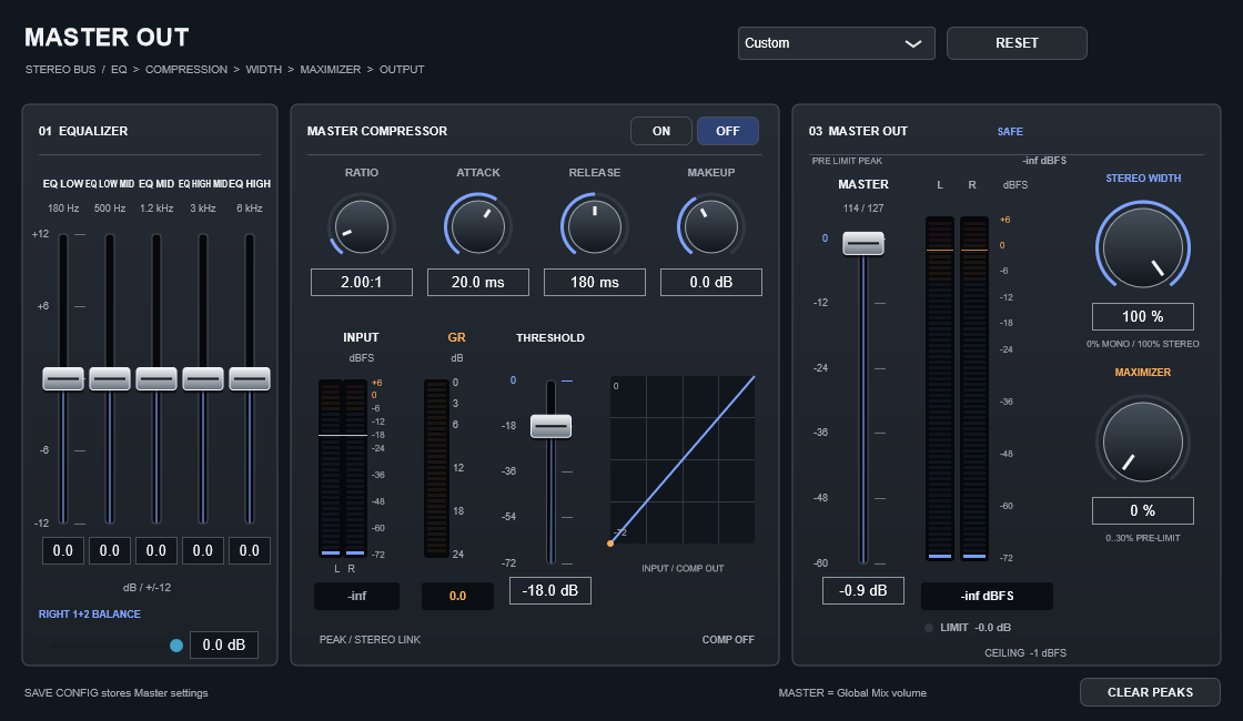 Beş bantlı EQ ve stereo kompresör